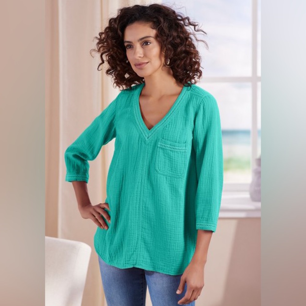 Soft Surroundings Sugar Plum Beach Bound Gauze Pullover